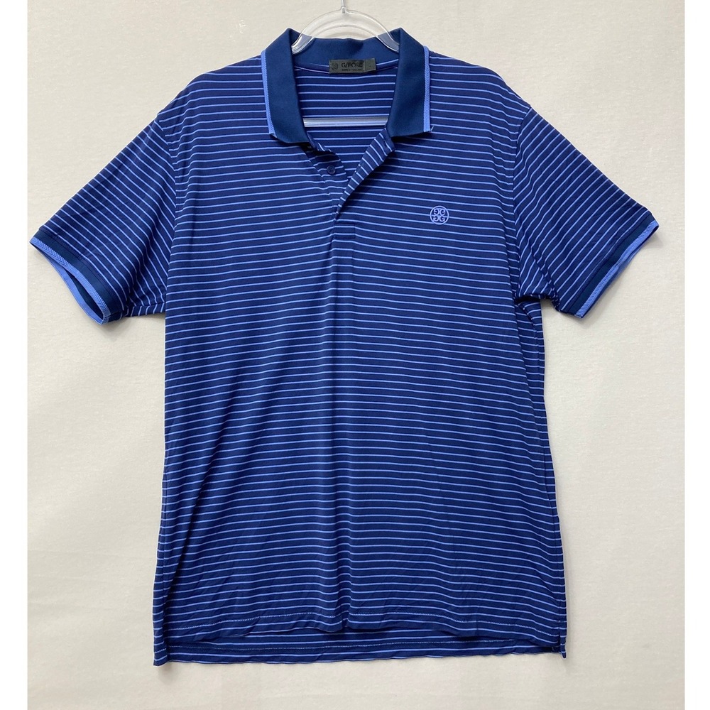 G/FORE Golf Polo Large Blue Striped Performance Short Sleeve Stretch Active